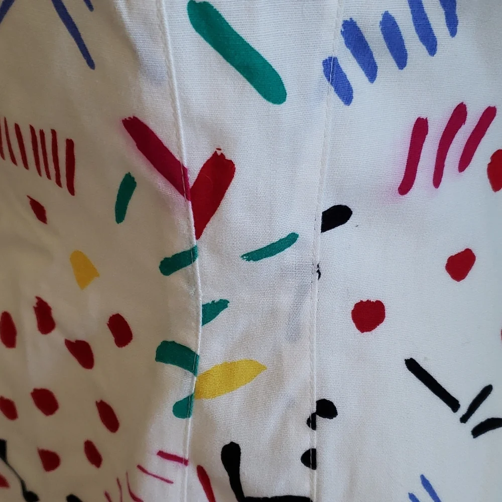 VINTAGE SUNDRESS Geary Roark Kamisoto. Size 10. White with multicolored pattern. - Picture 7 of 13
